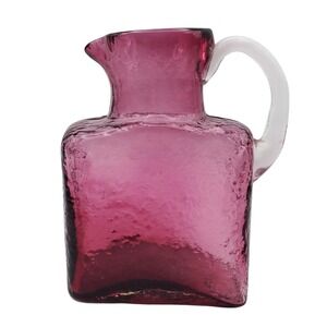 Pilgrim Cranberry Art Glass Pitcher Jug Applied Handle Hand Blown Small Ruby Red